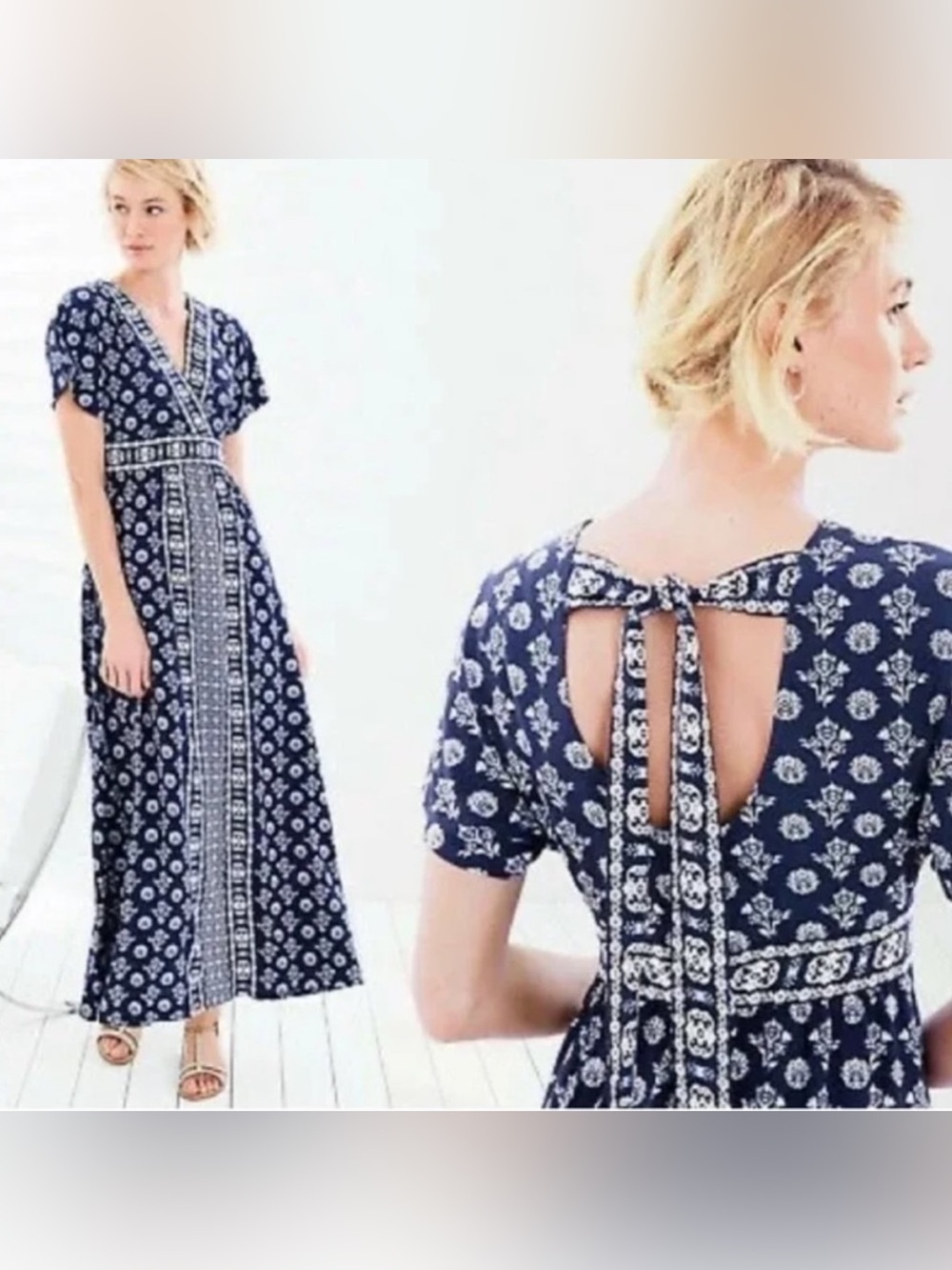 GARNET HILL Dress Maxi Floral Print Boho Kimono Style Sleeves Women’s Size 4